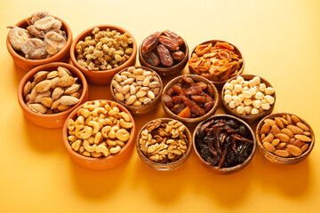 Dried fruits and mixed nuts. Healthy foods.