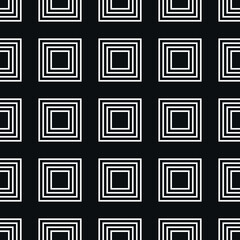 black and white seamless pattern with geometric shapes, squares, lines, rhombus, rectangles