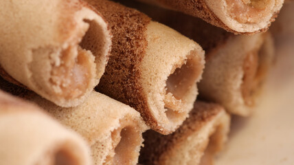 Hazelnut Cream Wafer Macro Photo