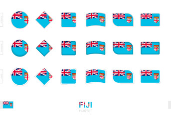 Fiji flag set, simple flags of Fiji with three different effects.