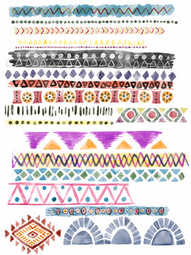 Ethnic afrcan seamless pattern Horizontal stripes multicolor element isolated  digital clipart