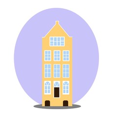 Amsterdam old house in the Dutch style. Yellow colorful historic facade. Traditional architecture of Netherlands. Vector illustration flat cartoon style