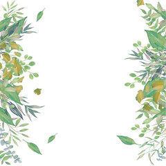 春の優しい色使いのオシャレな植物やお花の白バックのイラスト Wall Mural こみち 奥村