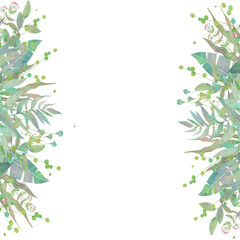 春の優しい色使いのオシャレな植物やお花の白バックのイラスト Wall Mural こみち 奥村