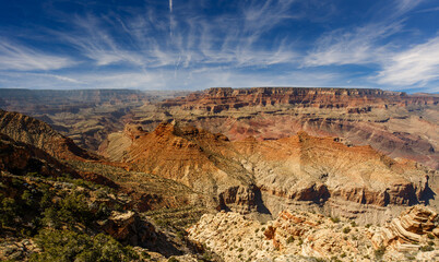 The majestic Grand Canyon under a blue sky. Arizona, USA.