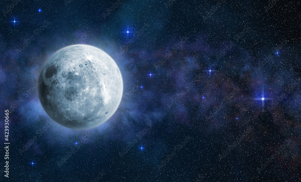 Canvas Prints bright full moon in blue starry sky. 3d illustration. elements of this image furnished by nasa...
