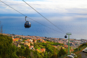 Cable car from the city of Funchal to the Monte Palace in Madeira, Portugal