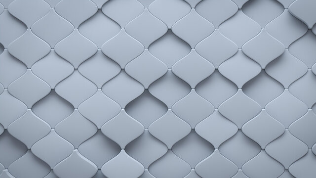 Futuristic, Light 3D background, with an Arabesque block structure. Wall texture with a 3D tile pattern. 3D Render