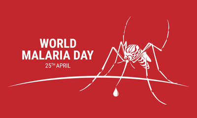 world malaria day with white Mosquitoes drinking drop blood sign on red background vector design