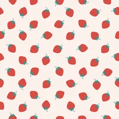 Foto op Canvas Vector seamless strawberry pear pattern. Background design for print, wrapping paper, packaging, fabric, textile, fruit shops. Fruit background.  © ina9