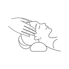 Head massage vector thin line EPS 10 illustration. SPA and relax therapy. Reflexology practice.