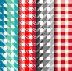 Red and white checkered picnic blanket. Texture from squares for - plaid, tablecloths, clothes, shirts, dresses, bedding, blankets. Textured red and white plaid vector background.