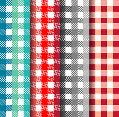 Red and white checkered picnic blanket. Texture from squares for - plaid, tablecloths, clothes, shirts, dresses, bedding, blankets. Textured red and white plaid vector background.