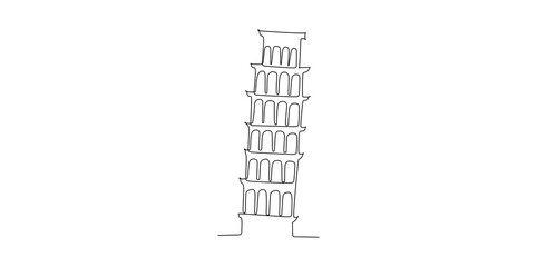 The Leaning Tower of Pisa Italy  - Continuous one line drawing
