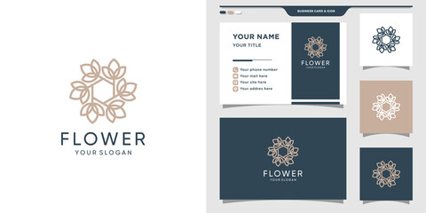 Fototapeta na wymiar Lotus flower logo with linear style. Elegant logo and business card design Premium Vector