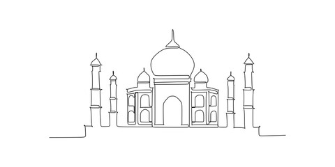 Taj Mahal in Agra, Uttar Pradesh, India - Continuous one Line drawing