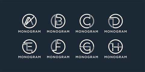 Set of Monogram logo initial letter a, b, c, d, e, f, g and h with circle concept. logo design template