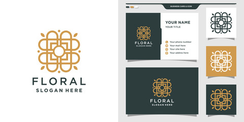 Floral logo design inspiration with line art style. Logo and business card design Premium Vector