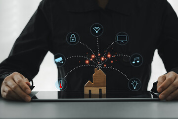 smart home concept with home model and technology icon