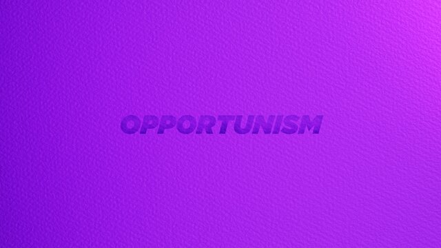 Opportunism lettering in paper cut. 3D illustration background with message and copy space