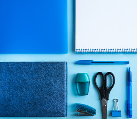 Geometric stationery set: notepad, folder, pen, scissors, sharpener and paper clip 