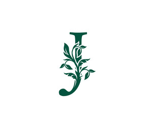 Nature J Letter Floral logo. Vintage classic ornate letter vector.