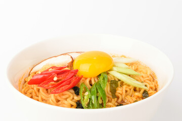 Instant ramen on white background