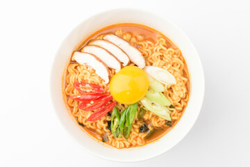 Instant ramen on white background