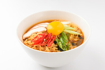 Instant ramen on white background