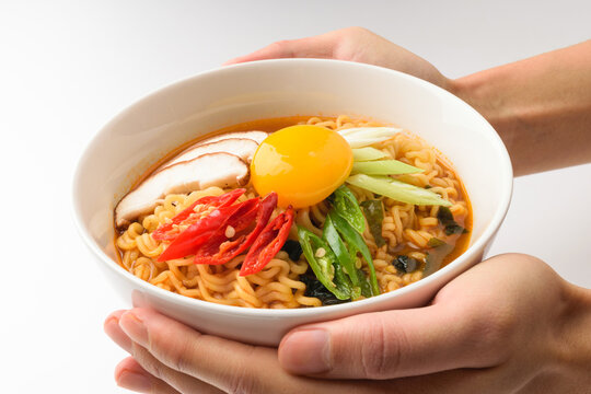 Instant ramen on white background