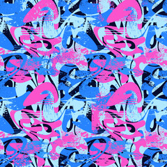 Obraz premium Vector seamless abstract ornate with grunge spots, wave shapes 