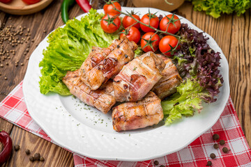 Beef Meat roll stuffed with chicken and pork   thyme  rosemary