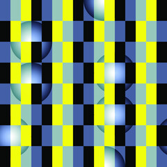 Vector seamless chess pattern with colorful squares and gradient circles