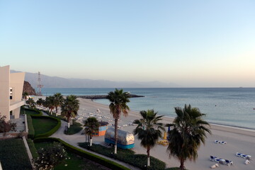 Radisson Blu Beach resort, Dibba, Al Fujairah, United Arab Emirates March 21, 2021, view of beach and sea (Gulf of Oman) at the beach resort hotel