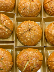 Full frame photo of Korean Garlic and Cheese Bread - Yugjjog Maneulppang