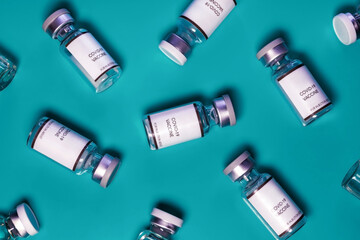 Ampoules of the anti Covid-19 vaccine that prevents severe disease from SARS-CoV-2. RNA vaccines