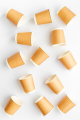 Paper cups pattern. Take away coffee or tea cups, top view