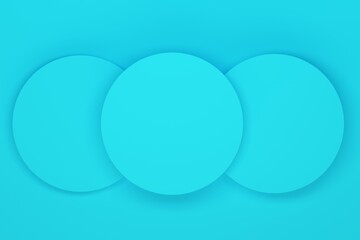 Abstract blue background with multiple cylindrical podiums. Top view. 3d rendering