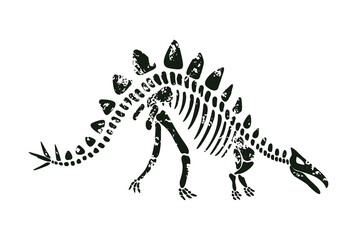 Fototapeta na wymiar Vector stegosaurus dinosaur skeleton in black color. Dino ancient fossil silhouette