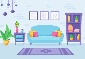 Modern living room interior design. Loft apartment. Vector illustration
