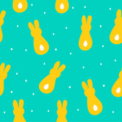 Seamless pattern with cute hand drawn back view of rabbit in flat style,Easter illustration with bunny,print for wrapping paper,wallpaper,textile and fabric design,cover,bookend in simple kids style
