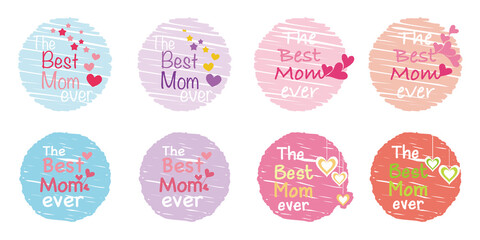 Set of Mother's day illustration. Decorative The Best Mom ever text icons. Typography, illustration vector. 母の日アイコン、母の日イラスト素材、母の日イラストコレクション