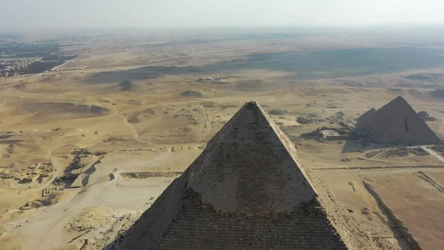 Aerial Drone reveal shot of Middle Pyramid (Khafre) in Giza,  Egypt