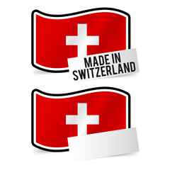Obraz premium Made in Switzerland Flag and white empty Paper.