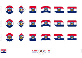 Missouri flag set, simple flags of Missouri with three different effects.