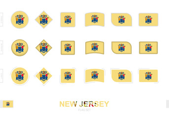 New Jersey flag set, simple flags of New Jersey with three different effects.