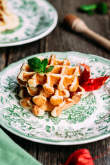 cottage cheese waffles with honey on a plate