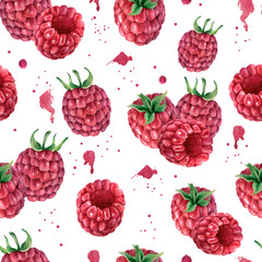 Watercolor seamless pattern with berries. 