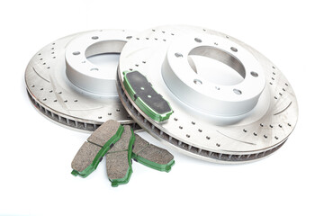 Perforated brake discs, ceramic pads - everything for better braking. on a white background