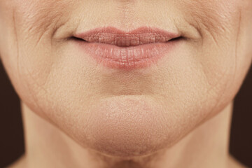 Aged female lips with expression lines